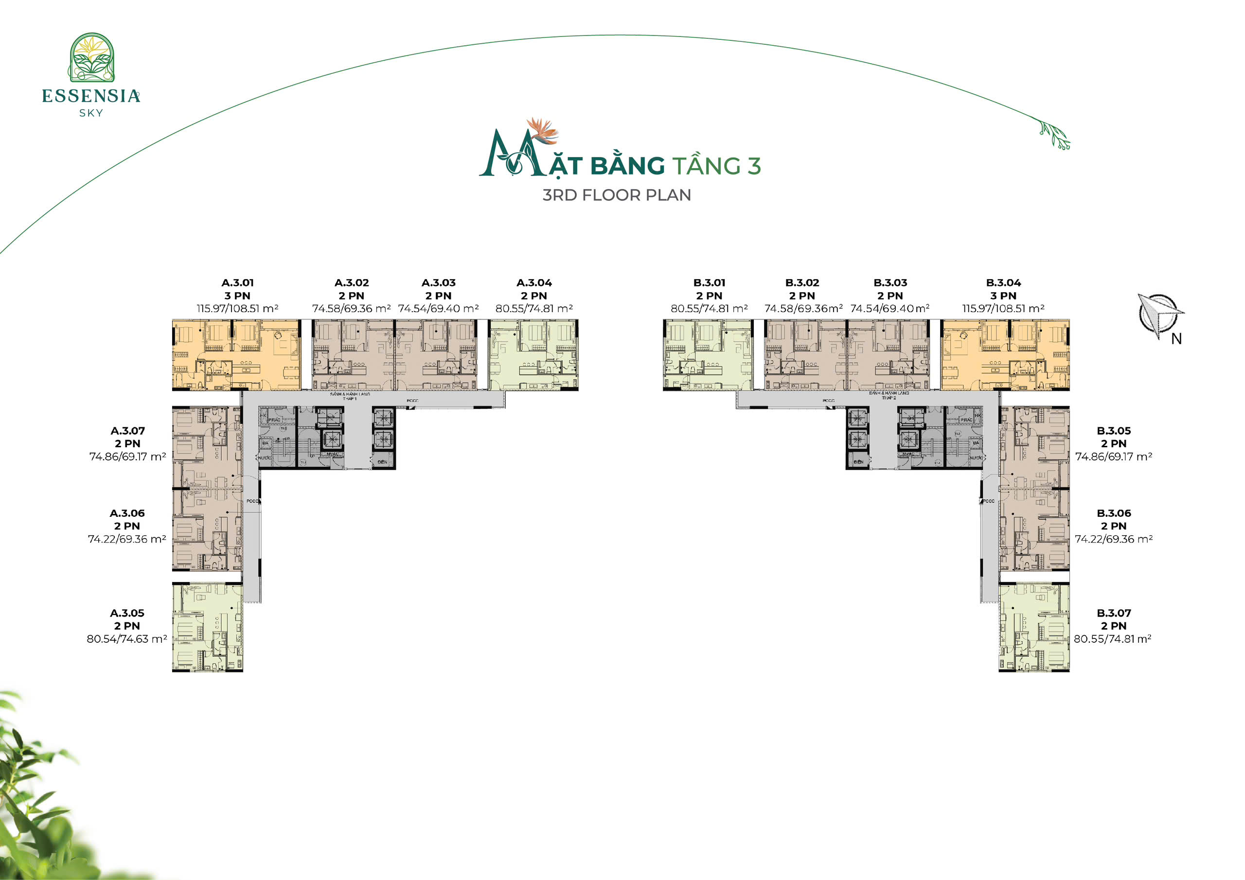 mặt bằng tầng 3 dự án essensia sky