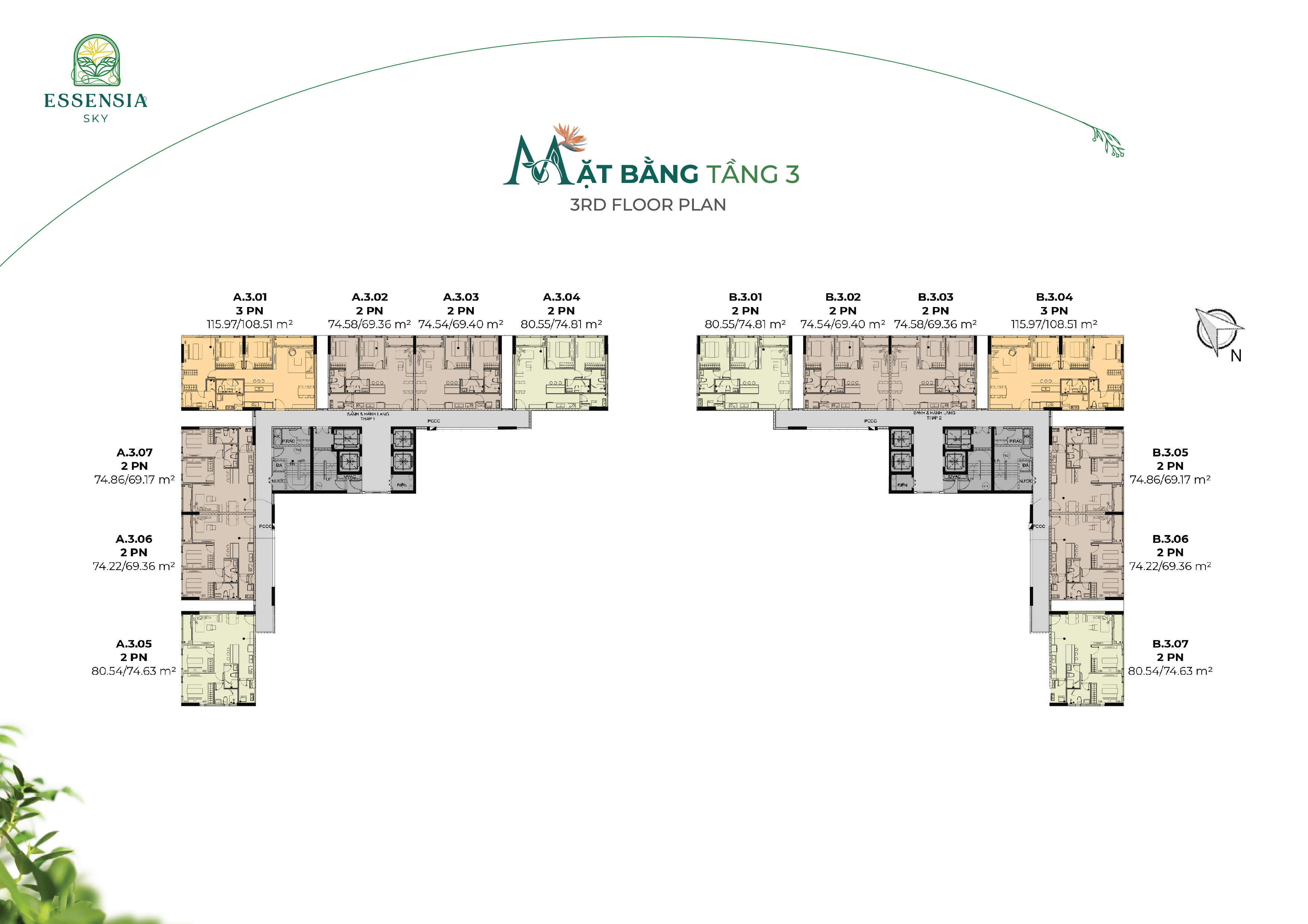 mặt bằng tầng 3 căn hộ essensia sky