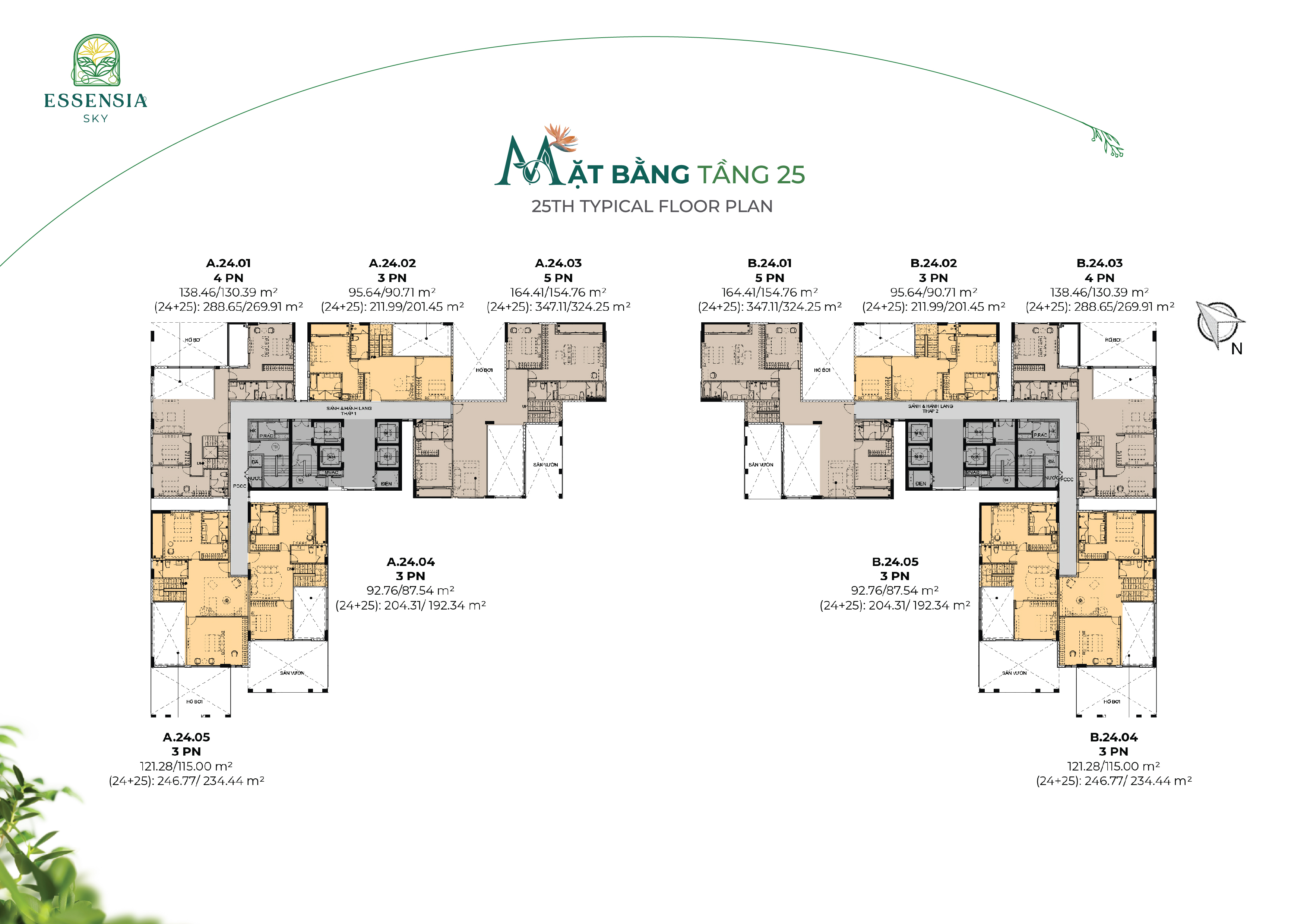 mặt bằng tầng 25 căn hộ Essensia sky